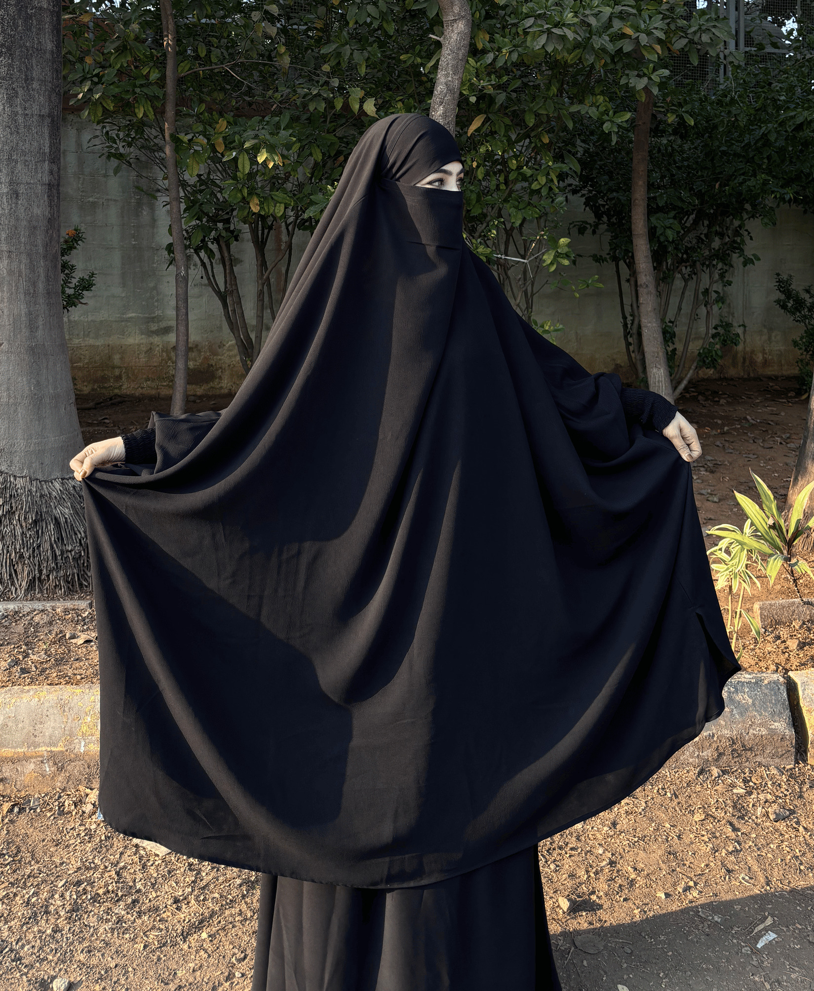 Jilbab with skirt and crush sleeve (Black) - Image 3