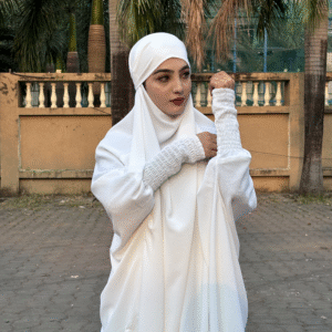 Jilbab with skirt and crush sleeve (White)