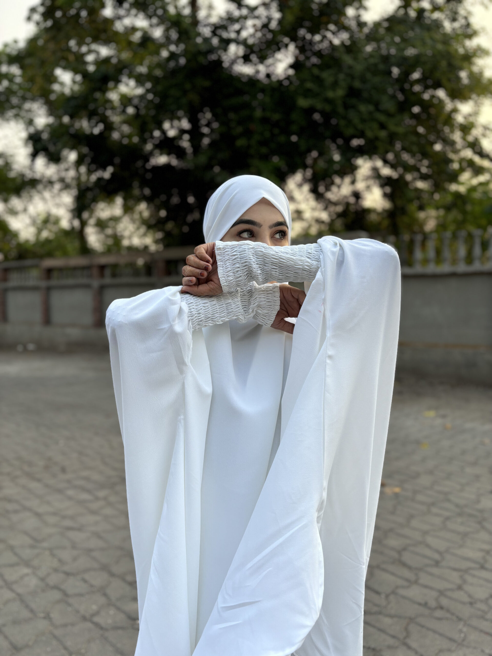 Jilbab with skirt and crush sleeve (White) - Image 7