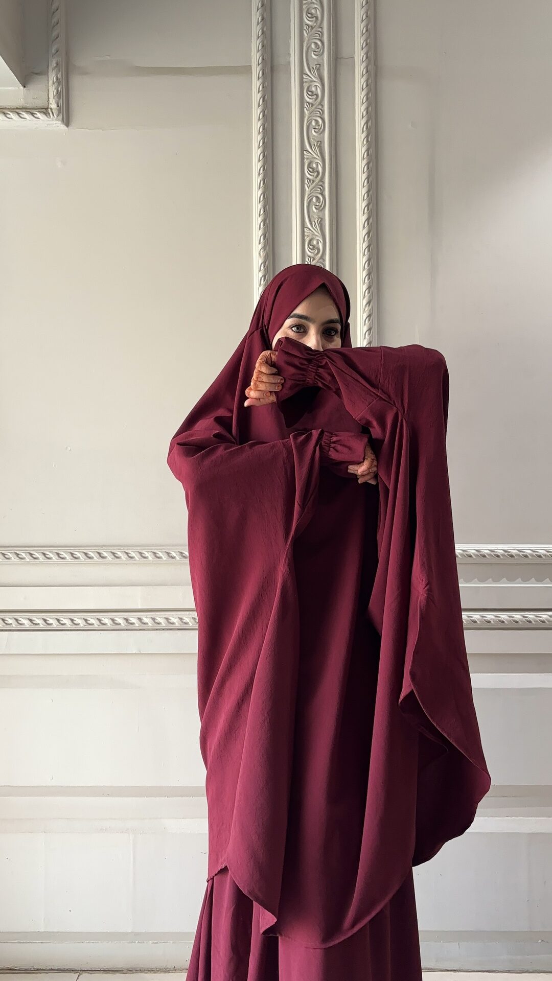 Jilbab with skirt and frill sleeve (Maroon) - Image 2