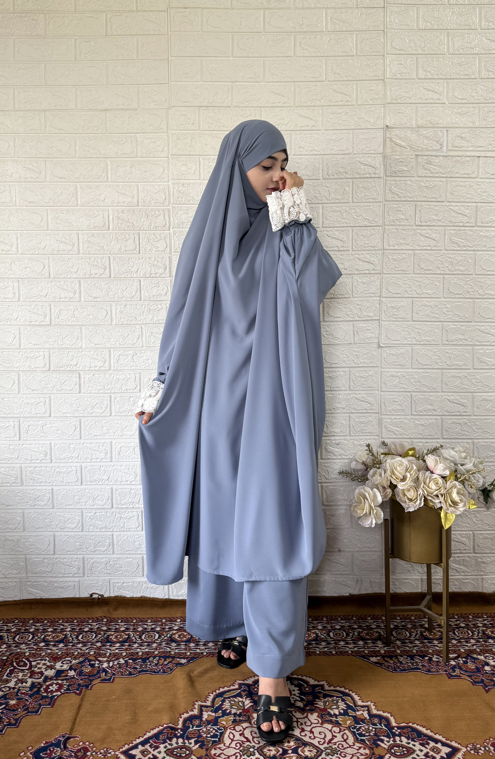 Premium Jilbab with Plazo (Pouder Blue) - Image 3