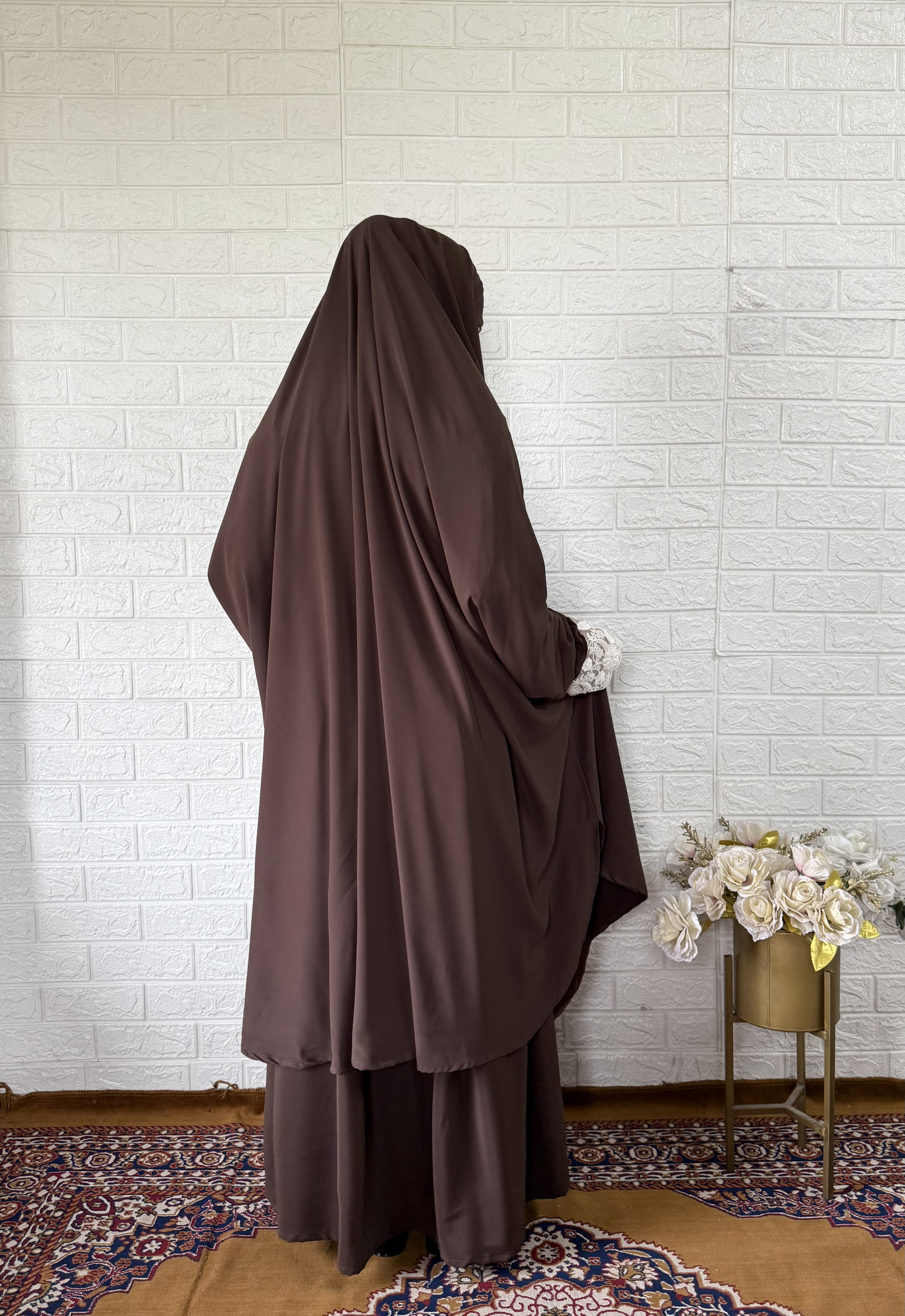 Premium Jilbab with skirt (Brown) - Image 3