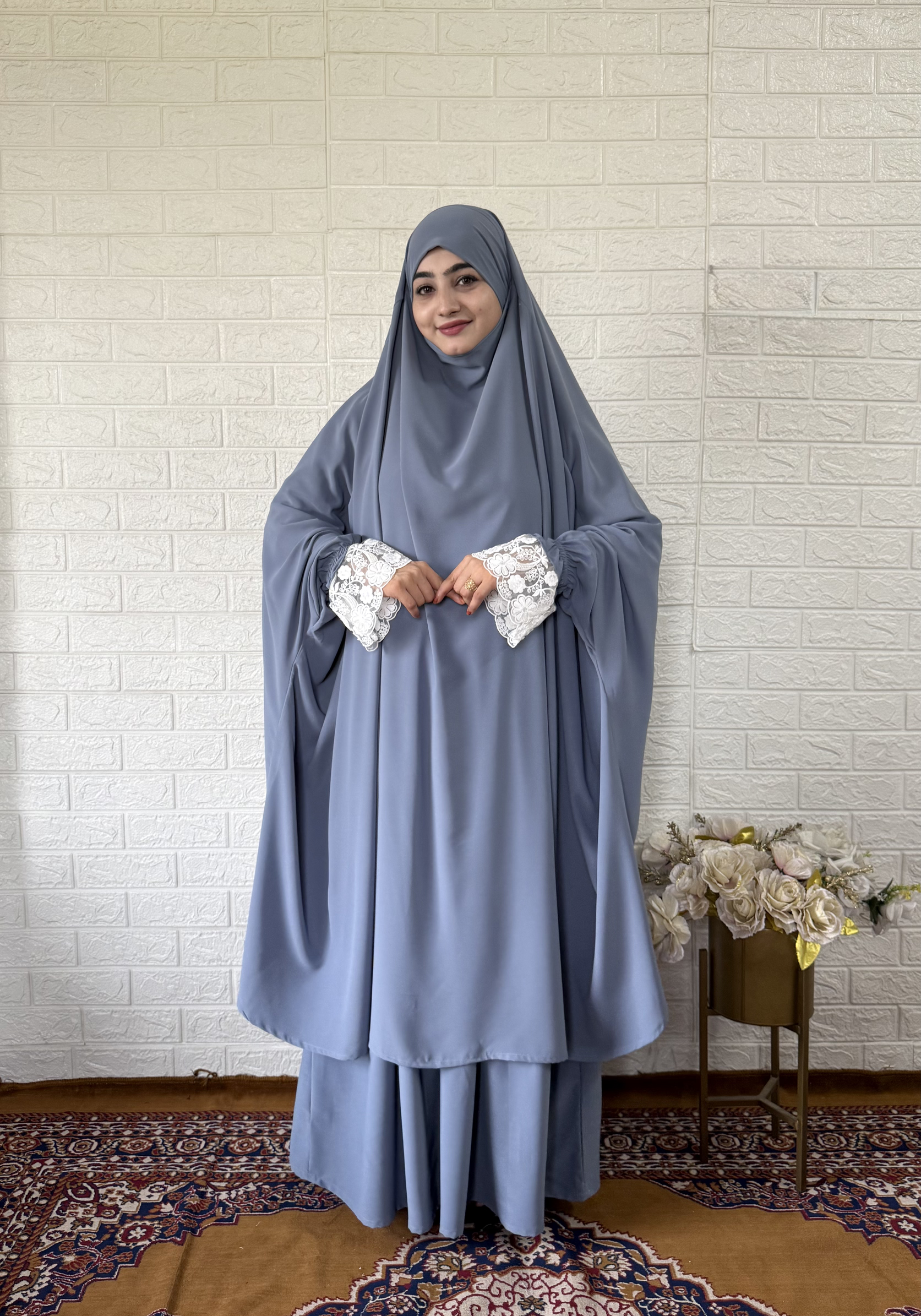 Premium Jilbab with skirt (Pouder Blue) - Image 3