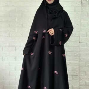 Bow Abaya with Dupatta (Black)