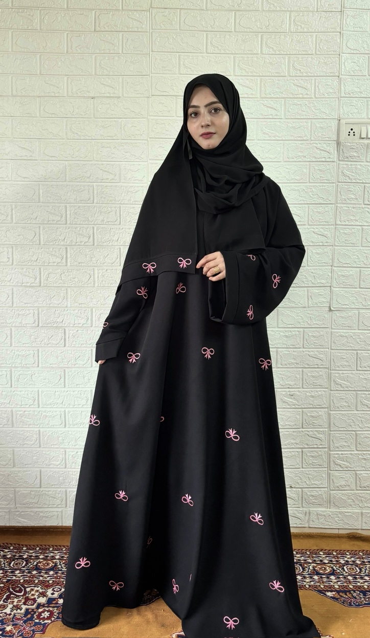 Bow Abaya with Dupatta (Black)