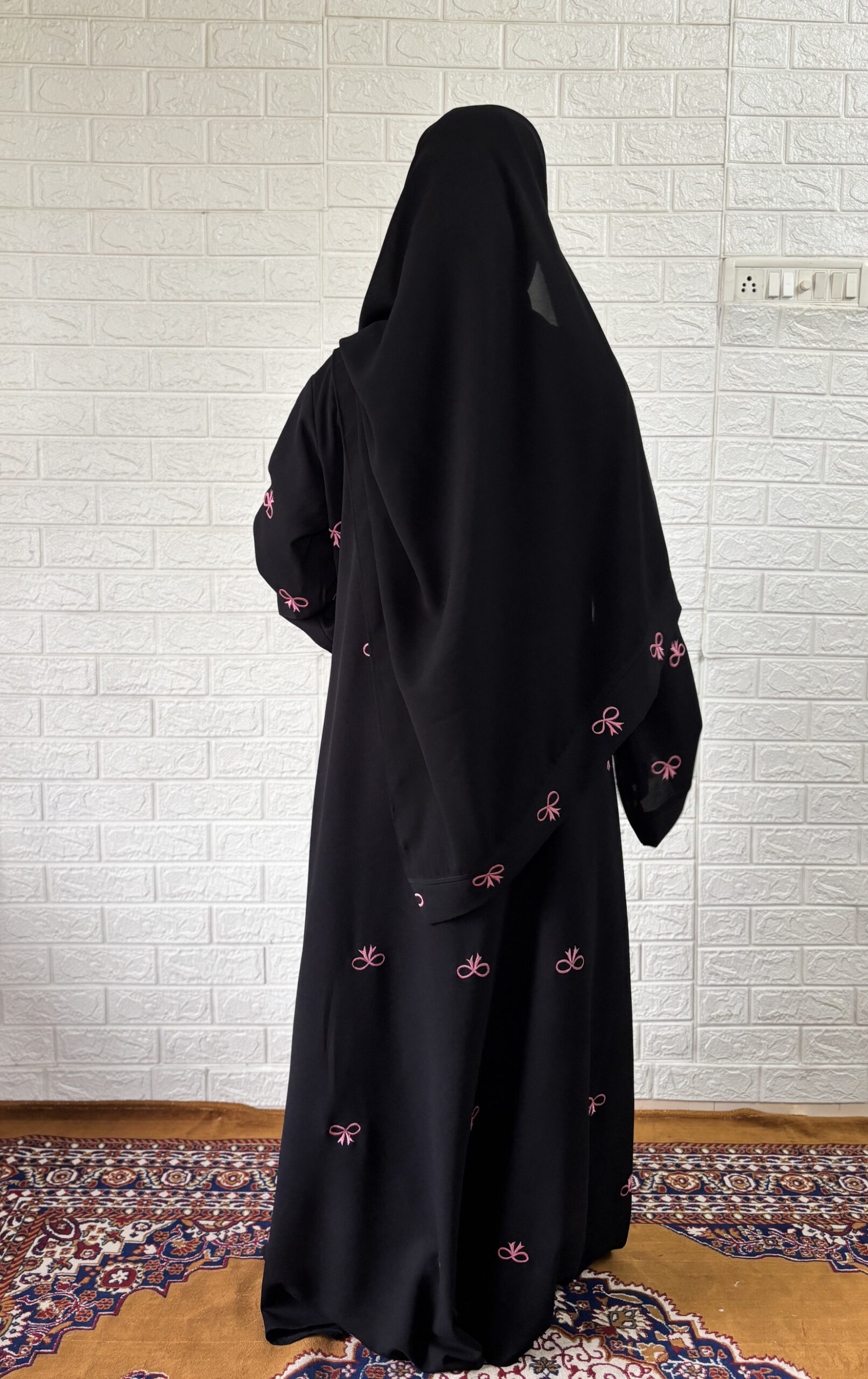 Bow Abaya with Dupatta (Black) - Image 4
