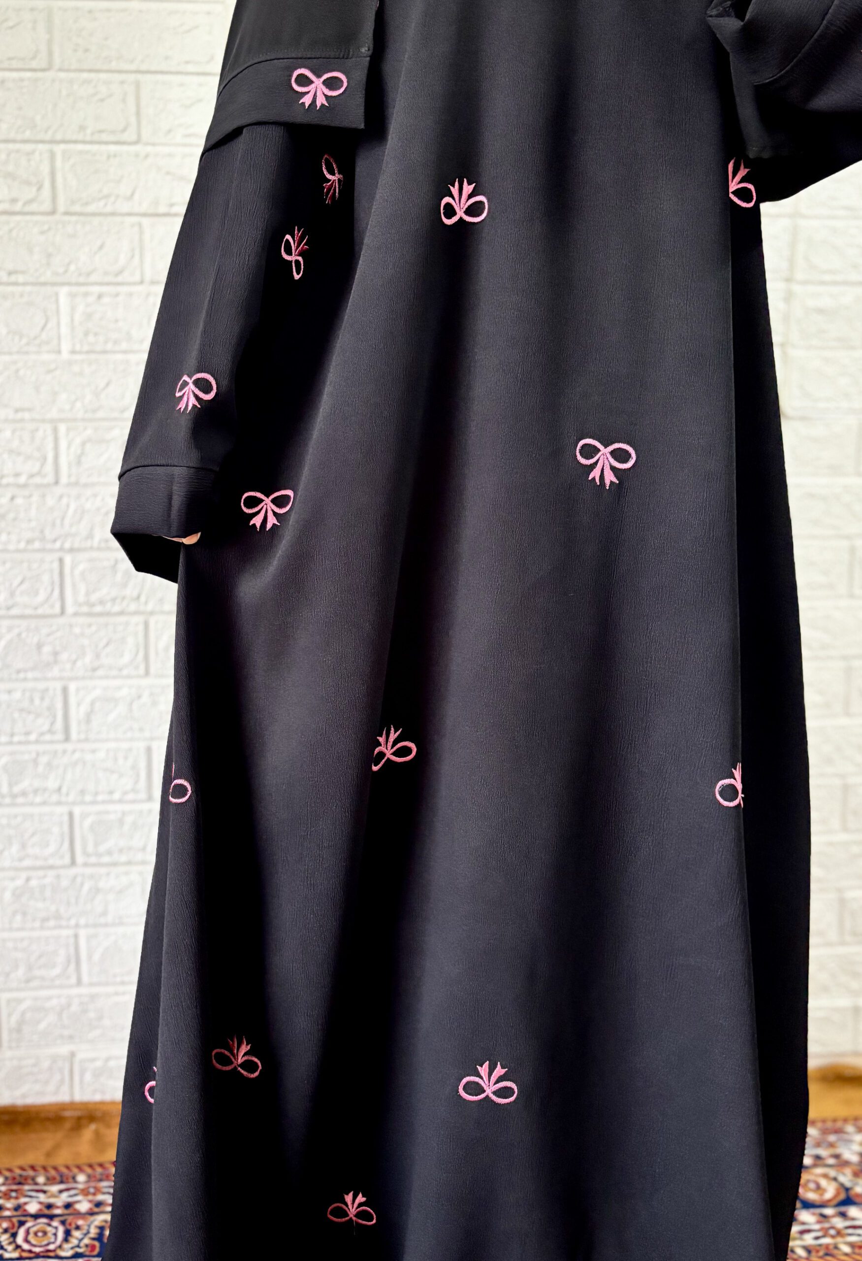 Bow Abaya with Dupatta (Black) - Image 5